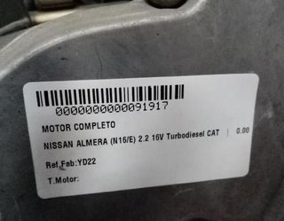 Motor yd22 nissan almera 2.2 16v turbodiesel 91917