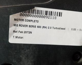 Motor completo 20t2n mg rover serie 600 (rh) 92118