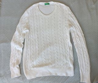 Jersey Benetton Blanco Punto Trenzado