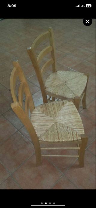 4 Sillas de Madera con Asiento de Yute