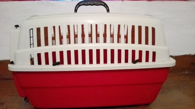 Transportín para mascotas beige y rojo