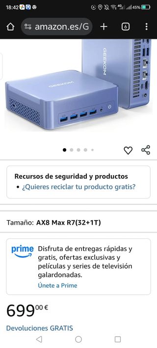 Mini PC Geekom AX8 Pro Ryzen 7 8745HS 32GB RAM