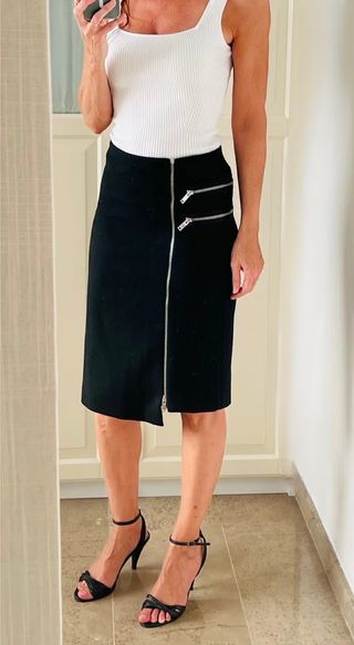 Falda tubo ZARA cremalleras total look negro falda