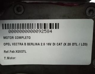 Opel 92584 motor completo x20dtl vectra 2.0 16v di