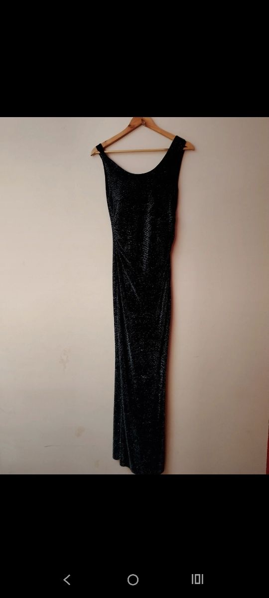 Vestido largo plateado brillante elastico