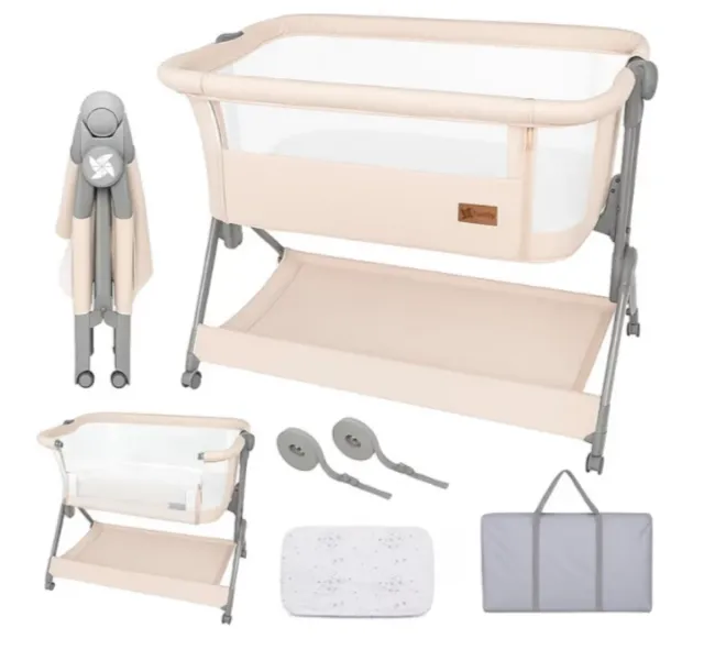 Cuna de bebé rosa y gris