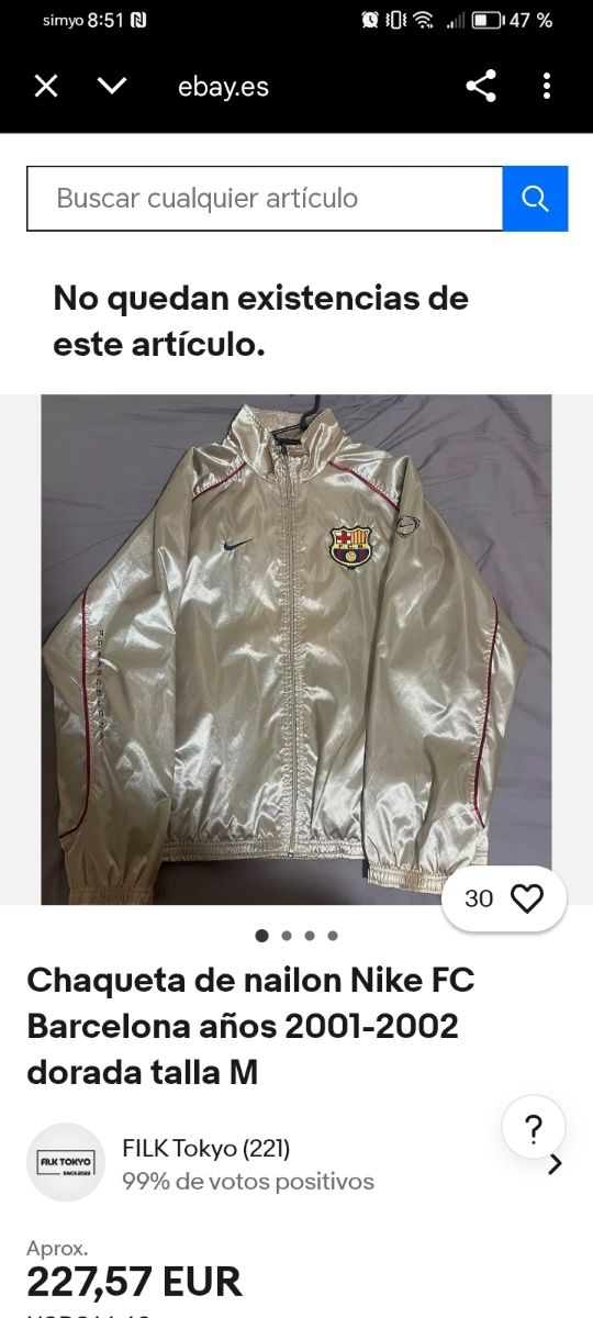 Chaqueta FC Barcelona Nike Vintage Dorada