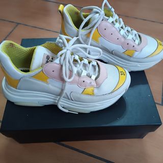Sneakers donna bianche, gialle e rosa, taglia 37