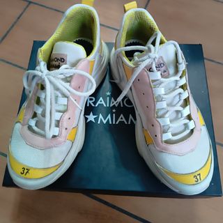 Sneakers donna bianche, gialle e rosa, taglia 37