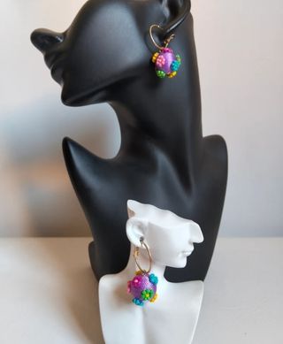 Pendientes bolas flores abalorios multicolor
