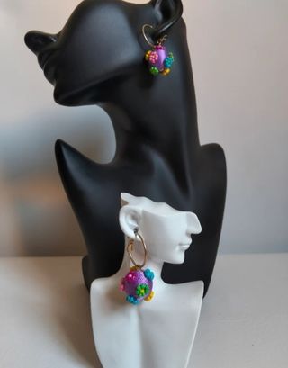 Pendientes bolas flores abalorios multicolor