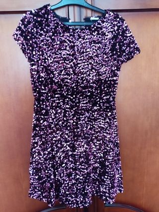 Vestido lentejuelas morado y negro