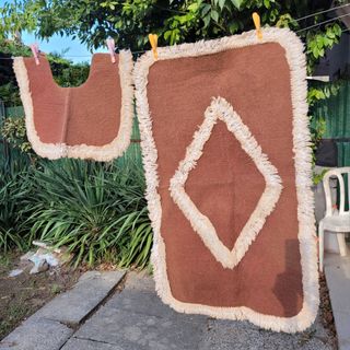 Bellissimo Set Tappeti bagno marrone e bianco lana