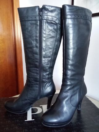 Botas de tacón piel mujer negras