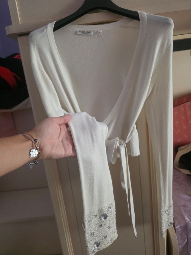 Maglioncino bianco YOULINE L con perline