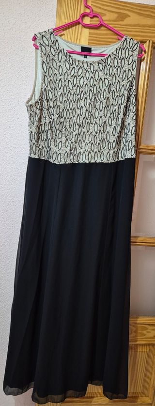 Vestido largo beige y negro