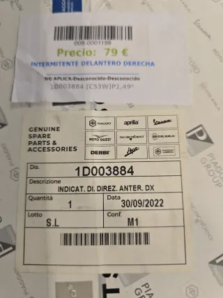 Intermitente Vespa GTS Super 1D003884 Delantero D