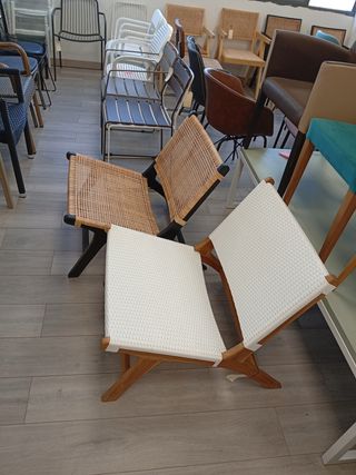 Lettino da piscina in teak e rattan