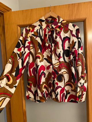 Camisa Zara Estampada Cuello Lazo