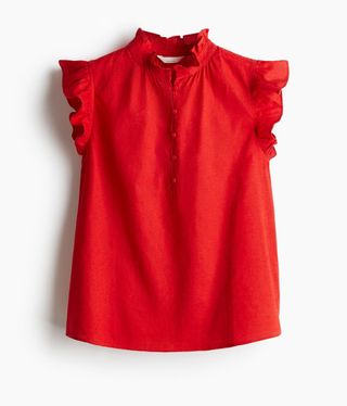 Blusa H&M Roja Talla XS Volantes Cuello Alto