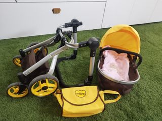Carrito de muñecas MIYO marrón y amarillo