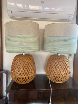 Conjunto 2 Lámparas Mesilla Bambú Tela