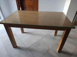 Mesa madera cristal 120x70