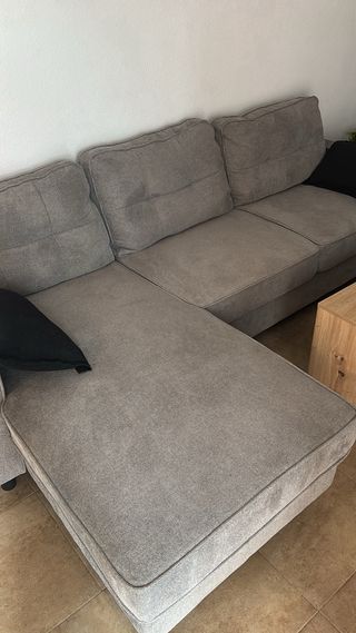 Sofá chaise longue gris tela