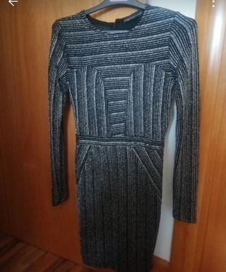 Vestido fiesta negro y plateado