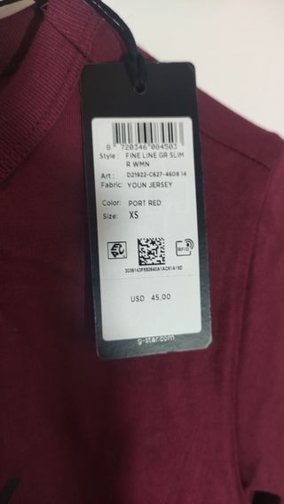 Camiseta G-Star Raw Mujer XS con etiqueta precio45