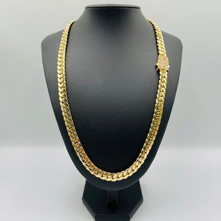 CADENA CUBANA,HUECA CON CIERE CIRCONITA ORO 18K.