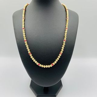 COLLAR BOLAS DIAMANTADAS Y PIEDRAS ROJAS. Oro 18K.
