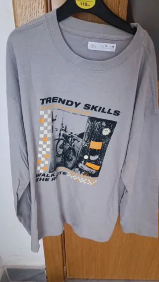 Camiseta Zara Manga Larga Gris