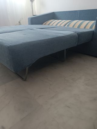 Sofá Cama Azul y Beige