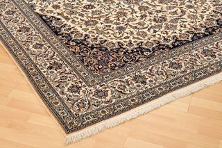 Tappeto persiano in seta e lana beige/blu