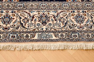 Tappeto persiano in seta e lana beige/blu