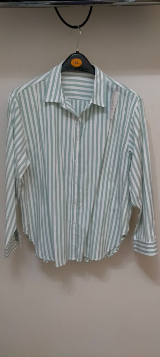 Camisa Rayas Verde y Blanca Talla XL