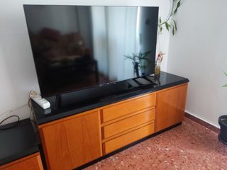 Mueble TV 4 módulos y vitrina madera