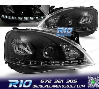 FAROS PARA OPEL CORSA C 00-06 LUZ DIURNA LED NEGROS