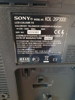 Televisión Sony KDL26P3000 Negra