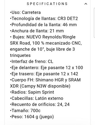 Ruedas Reynolds AR 46 DB Carretera/Gravel