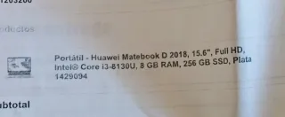 Portátil Huawei Matebook Plata