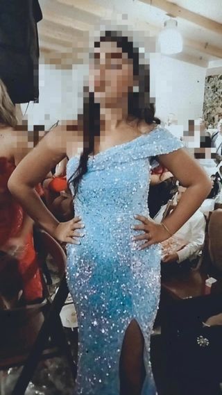 Vestido fiesta lentejuelas azul y plata