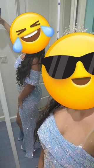 Vestido fiesta lentejuelas azul y plata