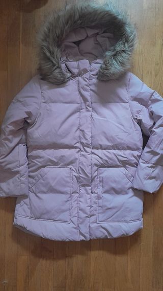 Abrigo rosa invierno plumas con capucha niña