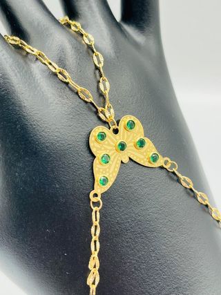 PULSERA MANITA MARIPOSA PEQ.  PIEDRA VERDE.ORO 18K