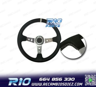VOLANTE INVERTIDO PIEL SINTETICA NEGRO BRAZOS PLATEADOS Y RI