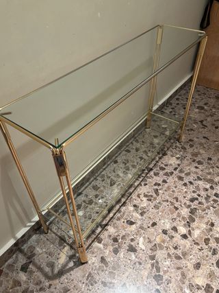 Mesa recibidor + rinconera de cristal y laton 
