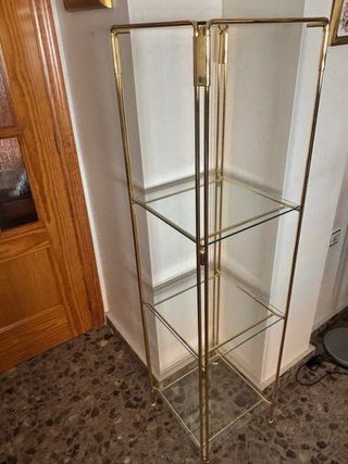 Mesa recibidor + rinconera de cristal y laton 