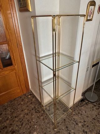 Mesa recibidor + rinconera de cristal y laton 